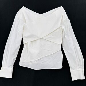 Theory Wrapped Top Women L White Stretch Cotton Off Shoulder H0704547